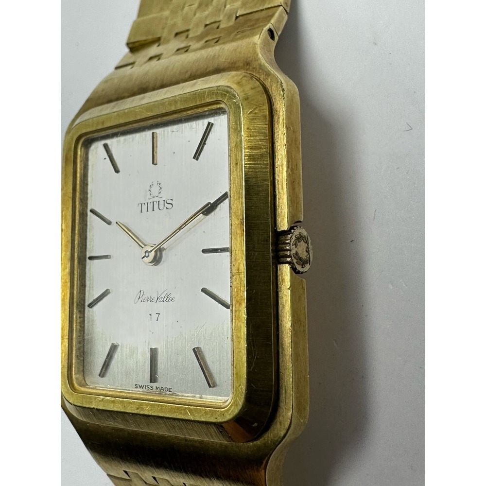 Titus‎ Pierre Vallee Mens Tank Watch Manual Wind Works Swiss Made Gold Tone B20 - Picture 3 of 12